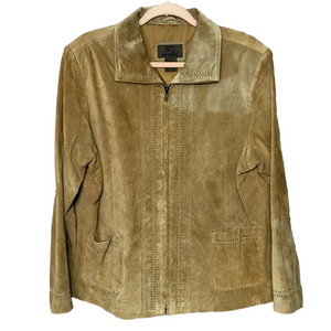 Vintage B.T. Limited Tan Suede Leather Zip Up Jacket Lightweight Size 1X